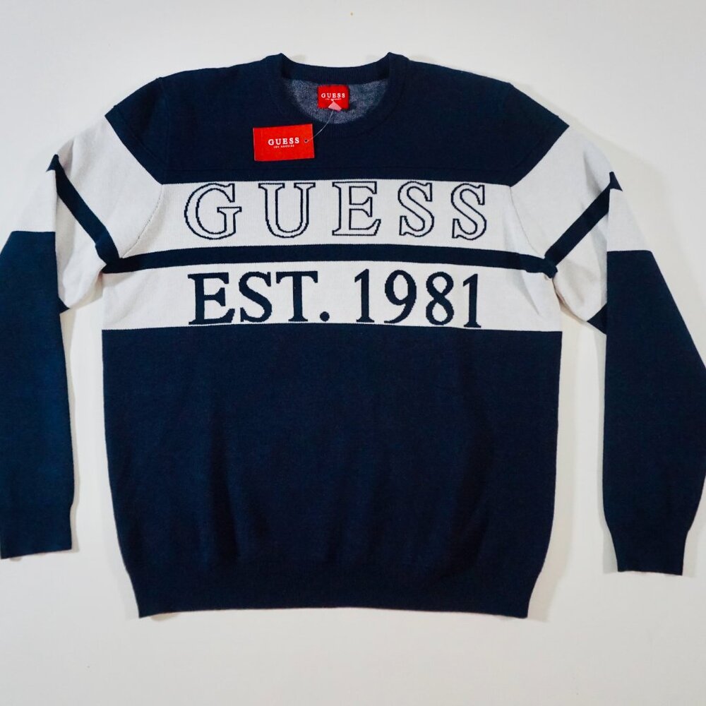 GUESS Est 1981 Men's Navy& White Sweater NWT XL NEW